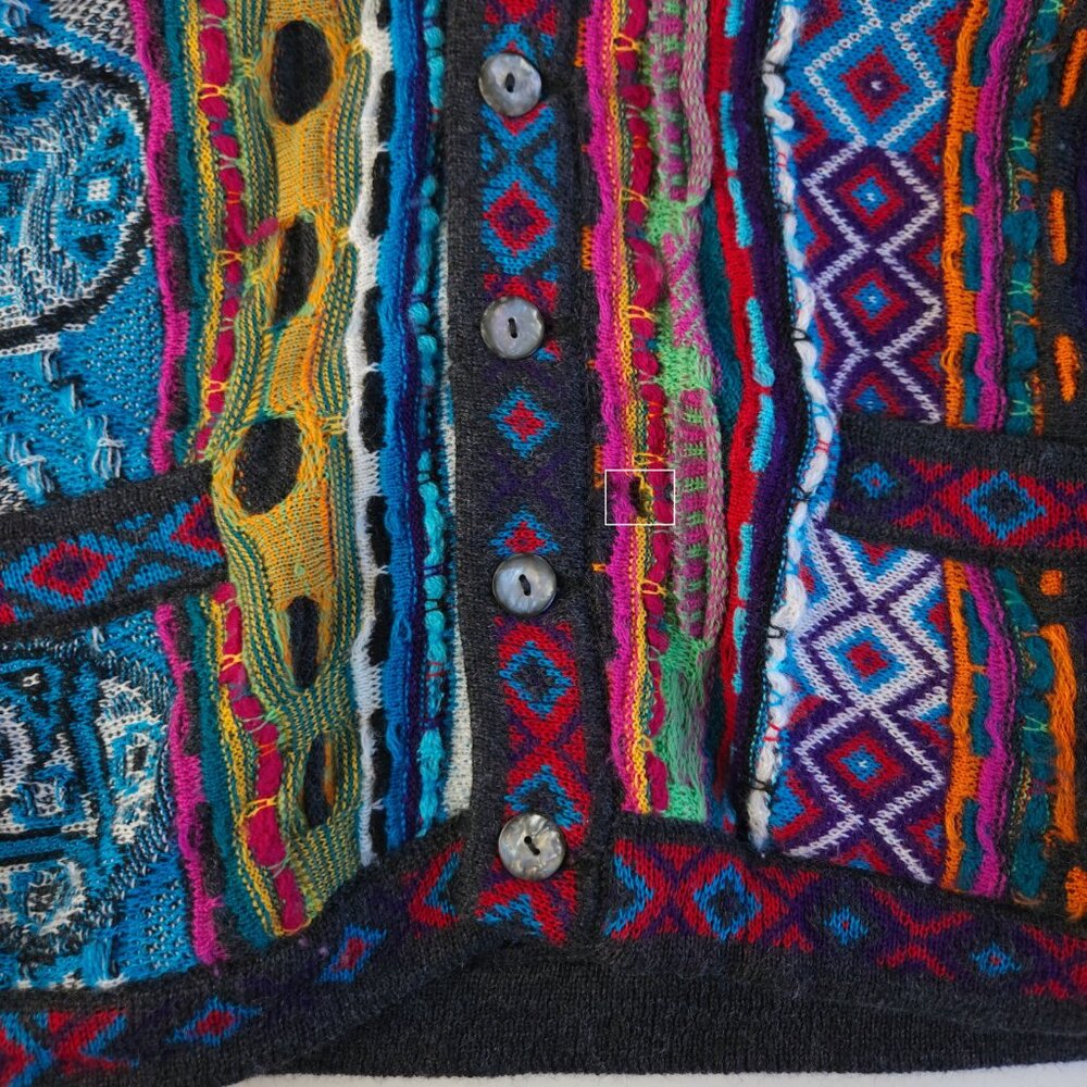 90s COOGI Australia crazy pattern 3D textured wool knitted sweater cardigan - Picture 12 of 12